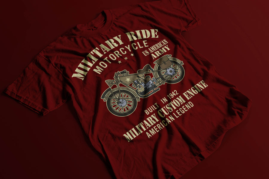 Military Ride Motorcycle - Burgundy Tee