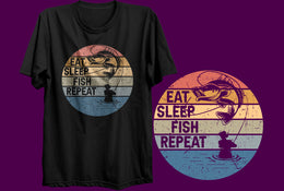 Eat Sleep Fish Repeat - Black T-Shirt